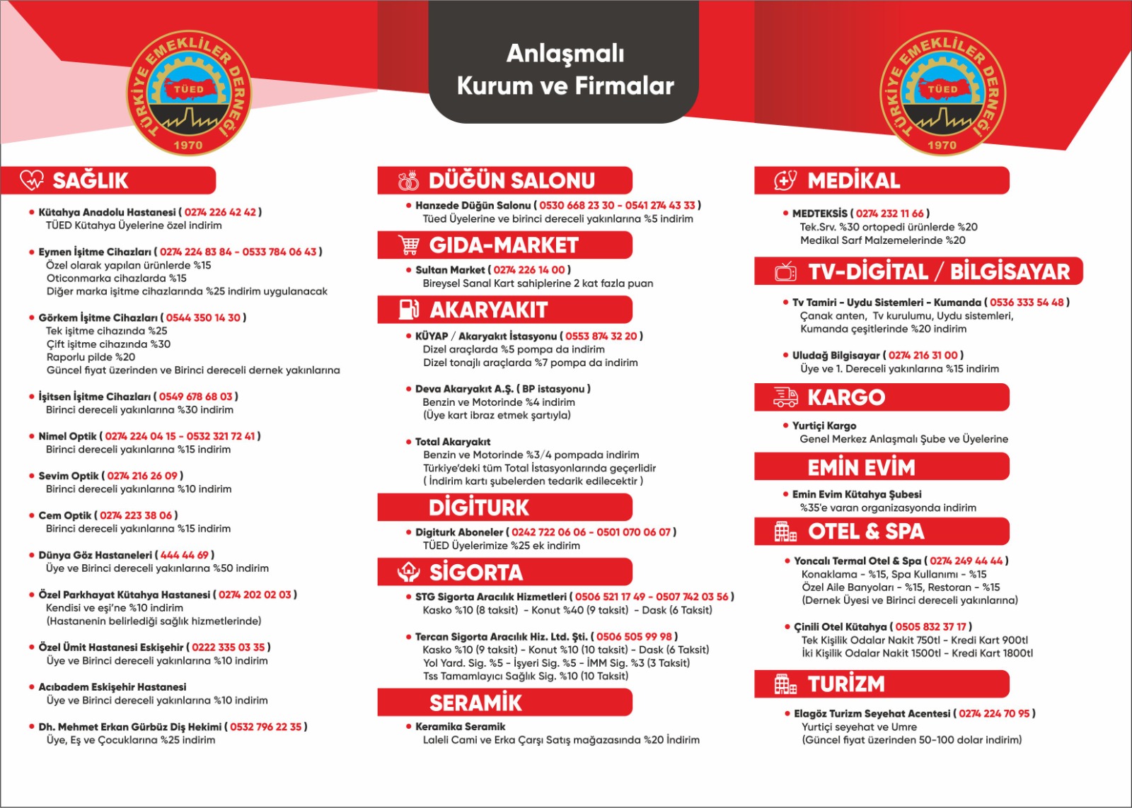 Derneğimizle anlaşmalı firmalar 